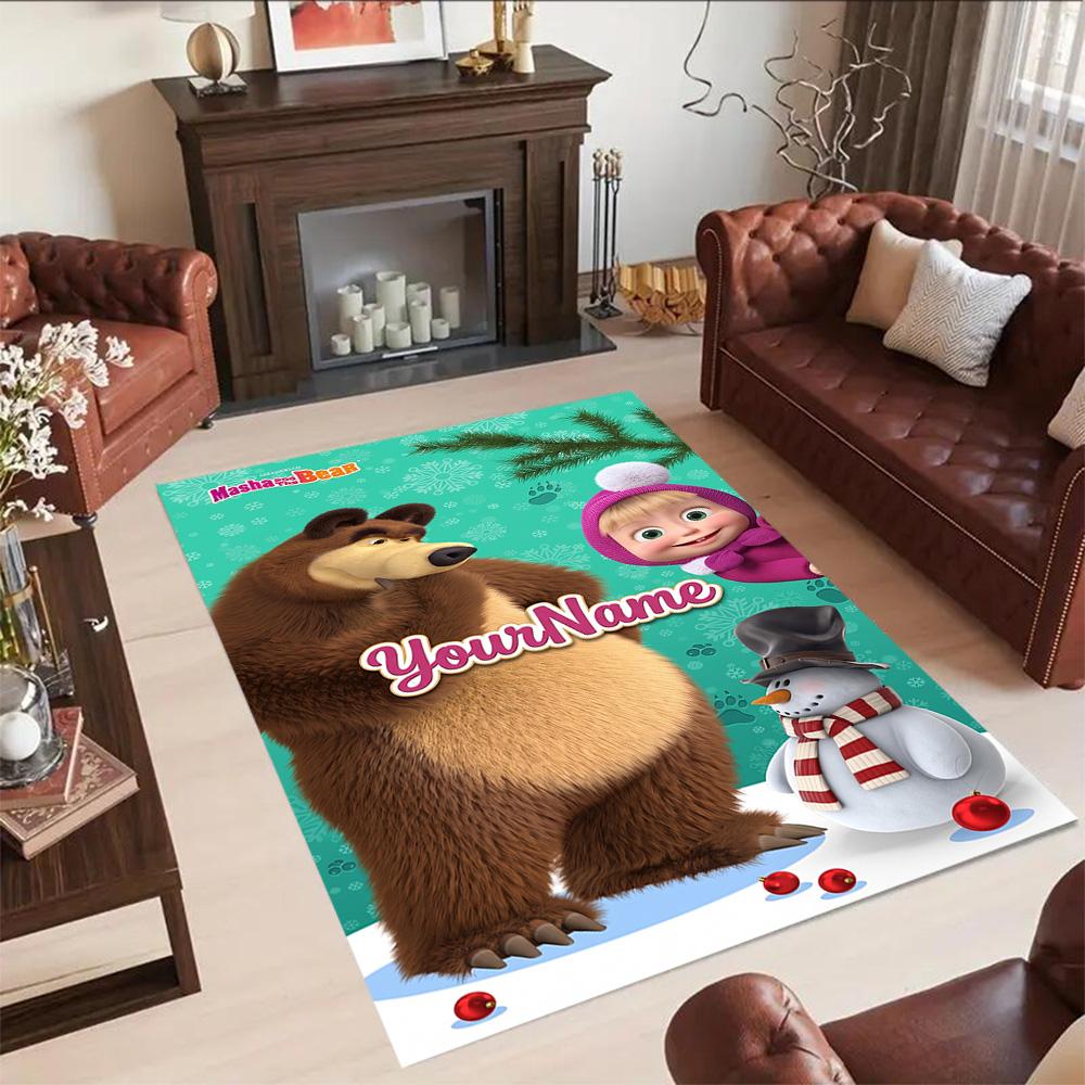 Masha Bear Customizable Name Floor Mat Design for Game Room Balcony Decorate Room Dormitory Antislip Carpet Office Home Decor Spiritual Gift