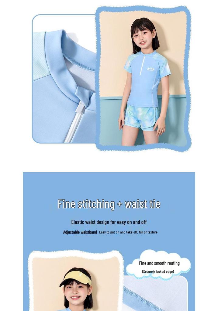 Girls' Summer Two-Piece Swimwear with Sun Protection for Middle and Big Kids