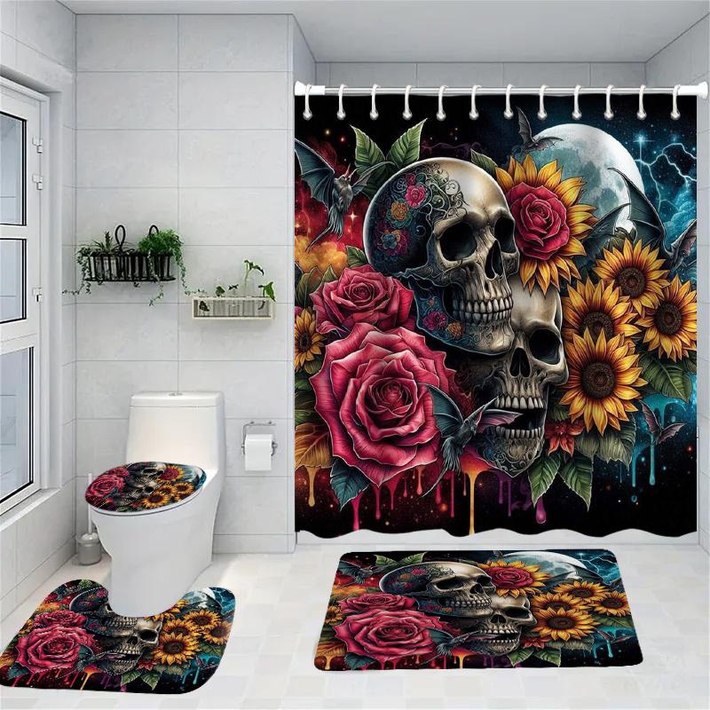 

Halloween Skull Shower Curtain Simple Bath Sets Waterproof Non-Slip Bathroom Rug Toilet U With 12 Hooks Home Deco Free Ship Eye W60H190(CM)-1 Pcs