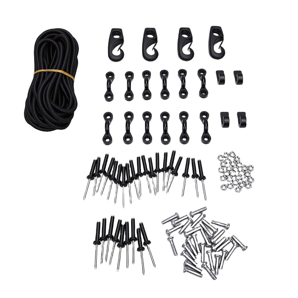 Kayak Deck Rigging Kit with Deck Loops Tie Down Pad Eyes Bungee Cord J Hooks Screws Rivets for Canoes Boat