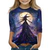 Children's 3/4 Sleeve Tops Casual Halloween Print T Shirt Round Neck Pullover Blouse