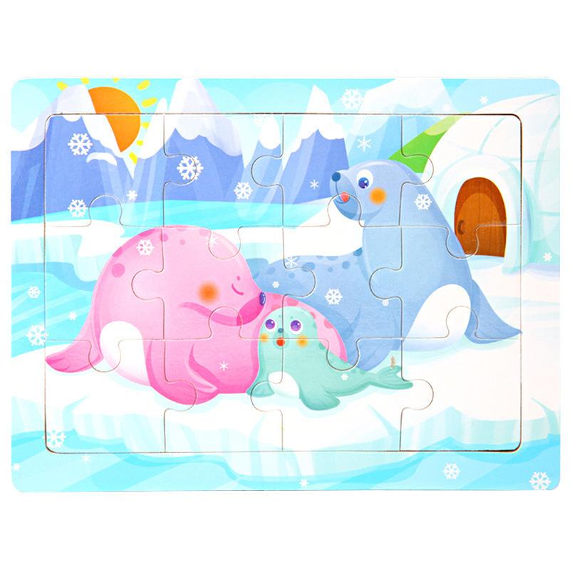 12piece Wooden Jigsaw Puzzle Cartoon Animal Parent-child Theme Puzzles Game Kids Montessori Educational Toys for Children Gifts