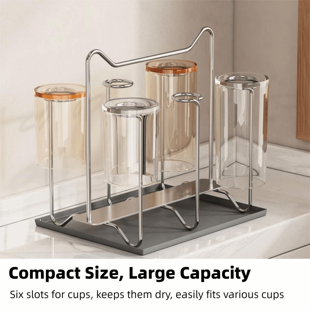 304 Stainless Steel Cup Drying Rack Stand Rabbit Ear Handle 6 Cups Capacity Drainer Holder Rust Proof Mug Drying Rack