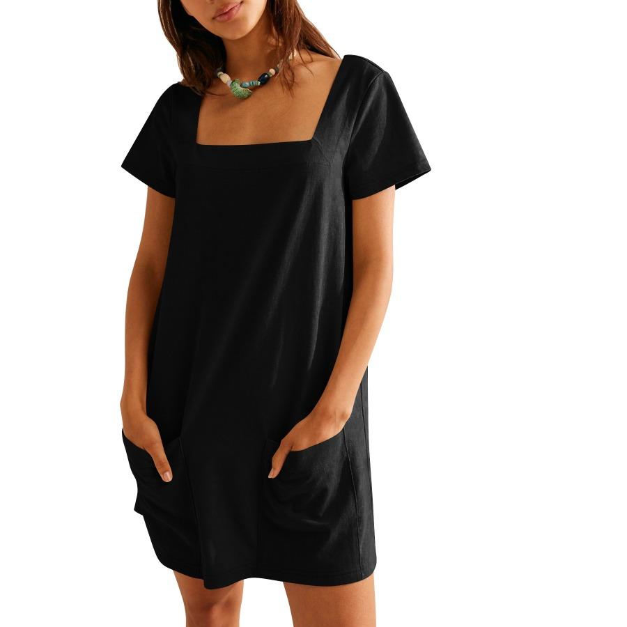 

Летние длинные платья с квадратным воротником, повседневные платья с коротким рукавом и карманом XXL