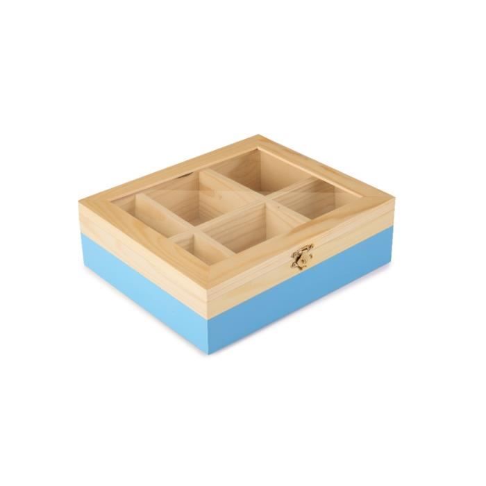 Boîte À Thé - IBILI - 748500 - Bois - 6 Compartiments - Bleu - 22 X 18 X 7 Cm