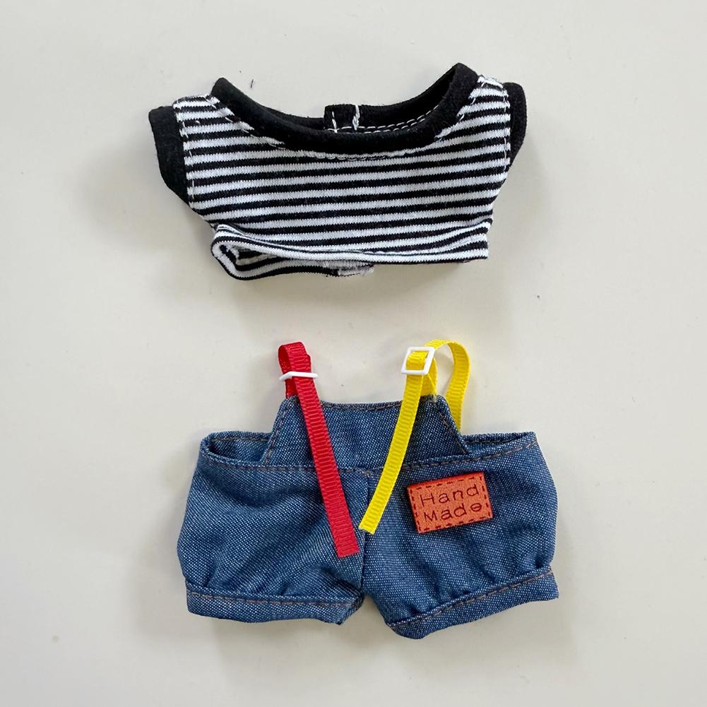 

For 17cm Labubu Doll Clothes Fashion Clothes Denim Overalls Clothes Color Match Shirts Dolls Accessories Cute Decoration Little Cloths 01