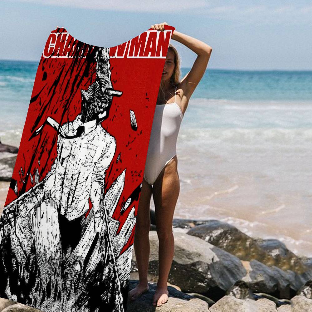 Toalla de Playa para Nadar Anime Chainsaw Man Toalla Suave Absorbente Paño de Lavar Regalos para Niños Viajes Camping Gimnasio