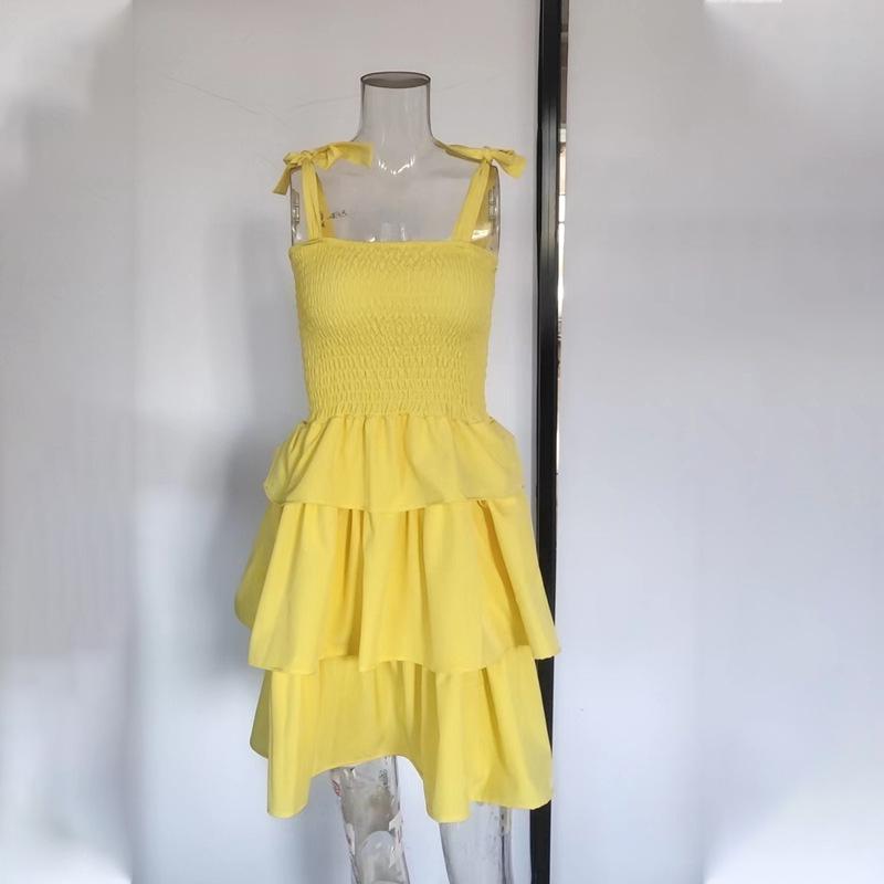 Spaghetti Strap High Waist Dress: Playful, Sweet, and Fashionable Solid Color Swing Skirt