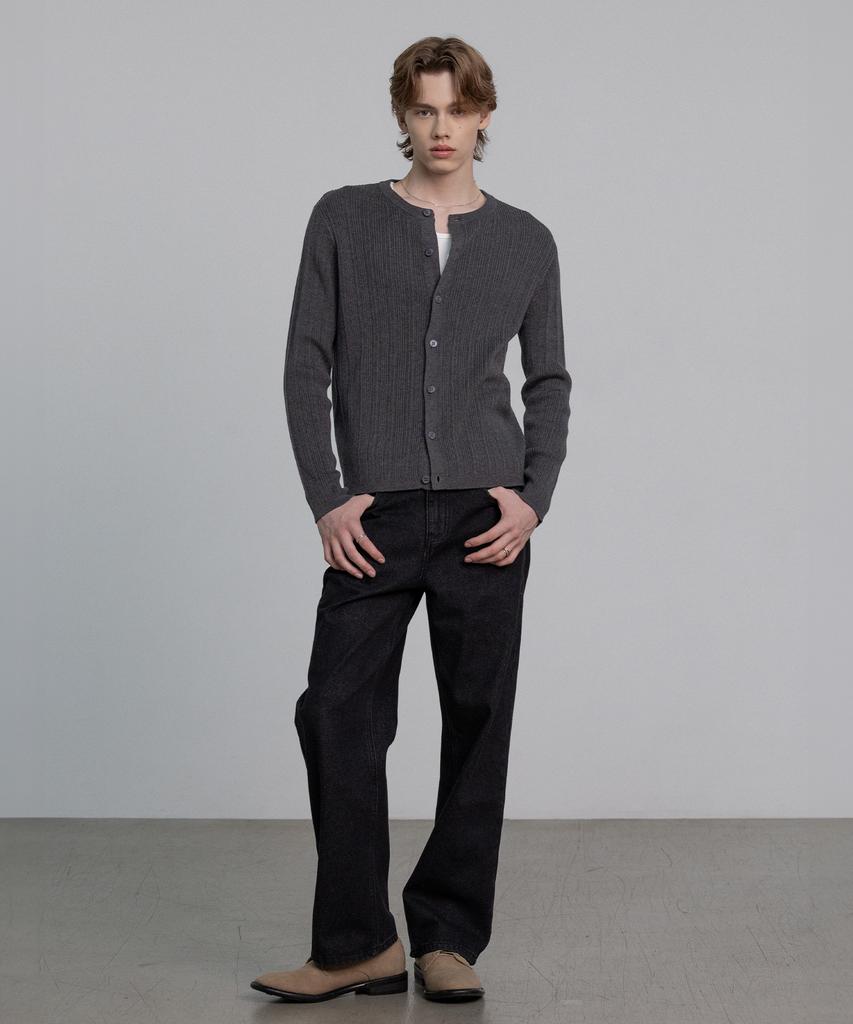 DECOROSO Mix Ribbed Round Cardigan [Charcoal]