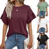 Women's Spring and Summer Round Neck Lotus Sleeve Short Sleeve T-shirt Top