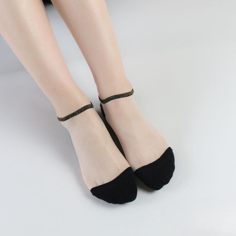 

Ladies Spring and Summer New Thin Simple Crystal Silk Boat Socks 1 pair чорний/білий