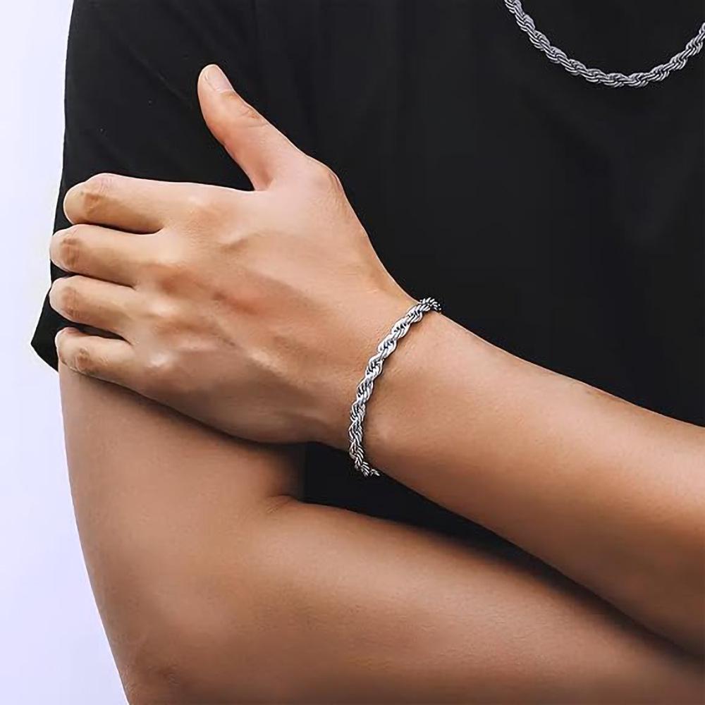 Men's Original Cuban Hip-Hop Twist Chain: Trendy Titanium Steel Bracelet, Non-Fading Hand Jewelry