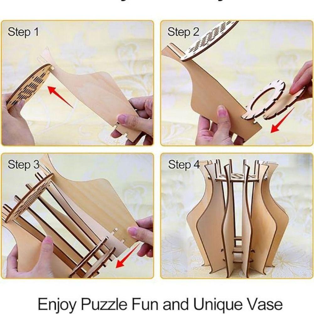 3D Wooden Puzzle Vase Wood Craft Fake Bouquet Holder Creative Flower Display Stand  Coffee Shop