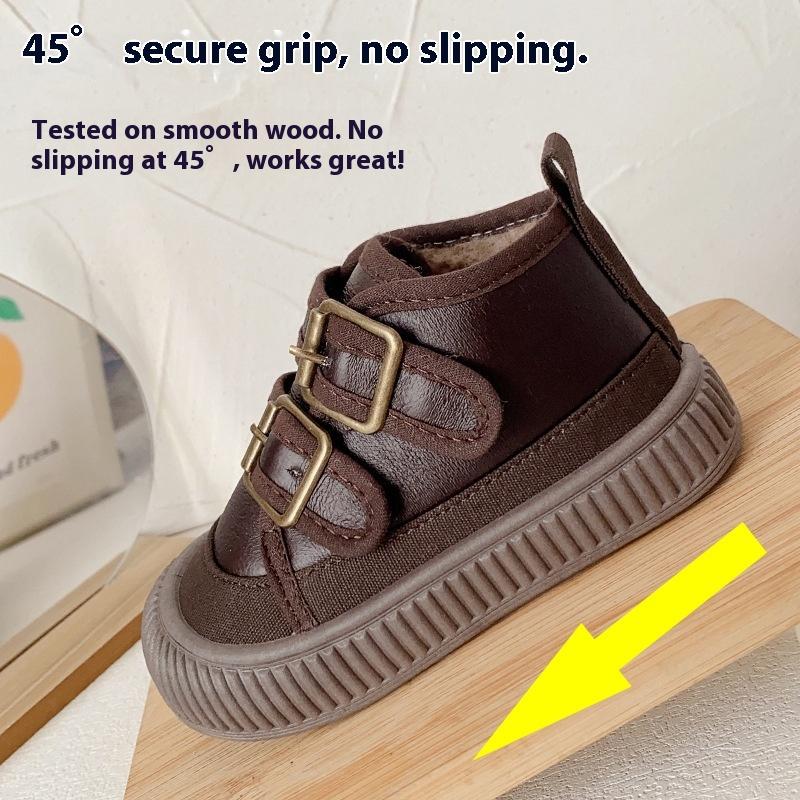 Winter Mid-cut Cotton Shoes for Children, Plus Velvet Soft-soled Casual Shoes for Boys and Girls, Velcro Cotton Shoes