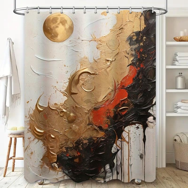 Modern Art Bathroom Shower Curtain Luxury Moon Abstract Design 3D Effect Printing Decorative Waterproof Shower Curtains For Home