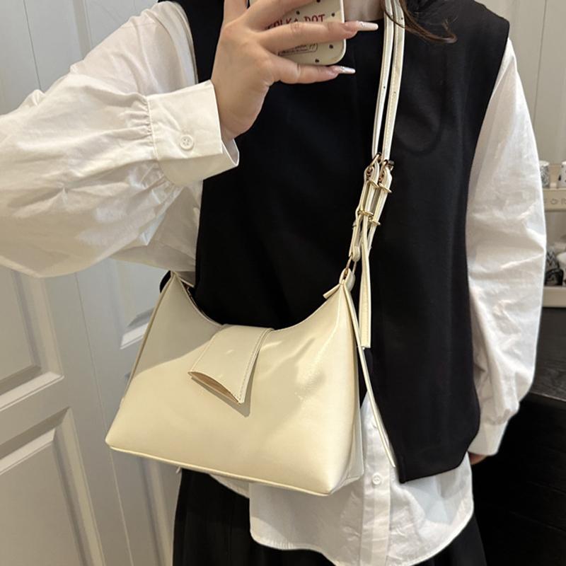 Women's Faux Leather French Casual Vintage Pure Color Simple Shoulder Crossbody Underarm Bag KTB