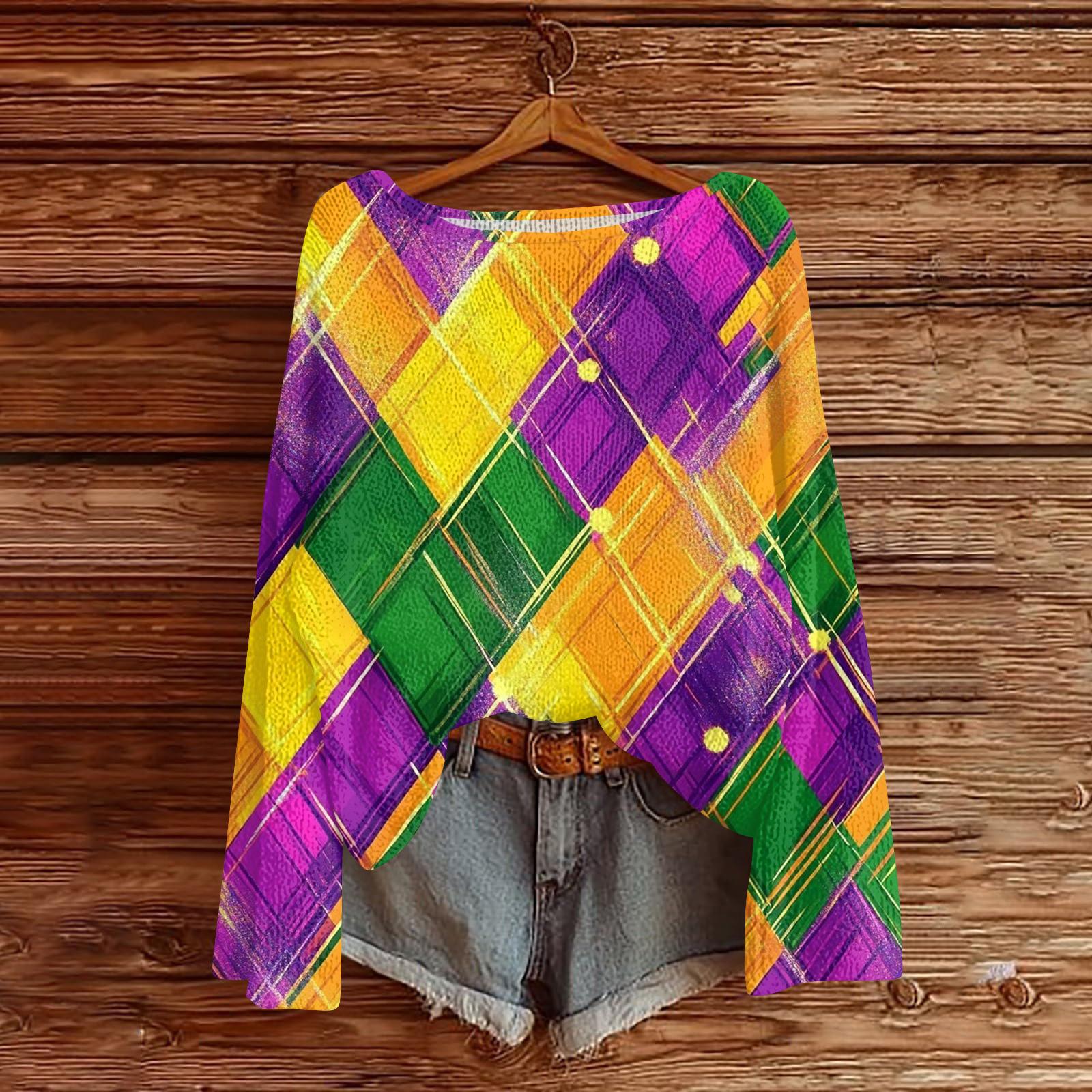 

Women s Casual Fashion Round Neck Top Carnival Print Long Sleeve Knit Pullover XL