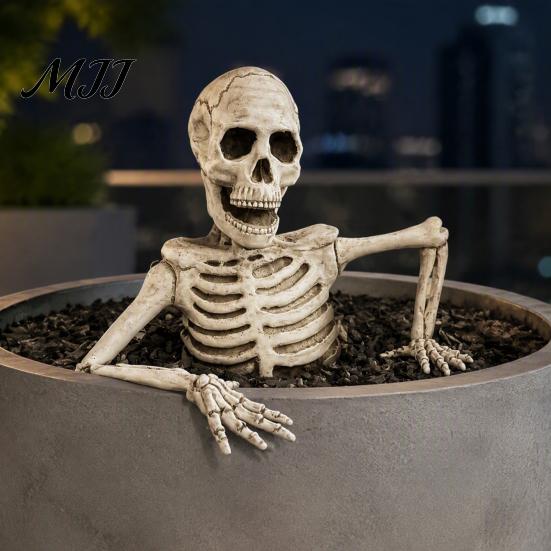 Durable Plastic Ground Breakers Halloween Half Body Skeleton Yard Sign with Adjustable Arms, Weatherproof Horror Theme Party Supplies