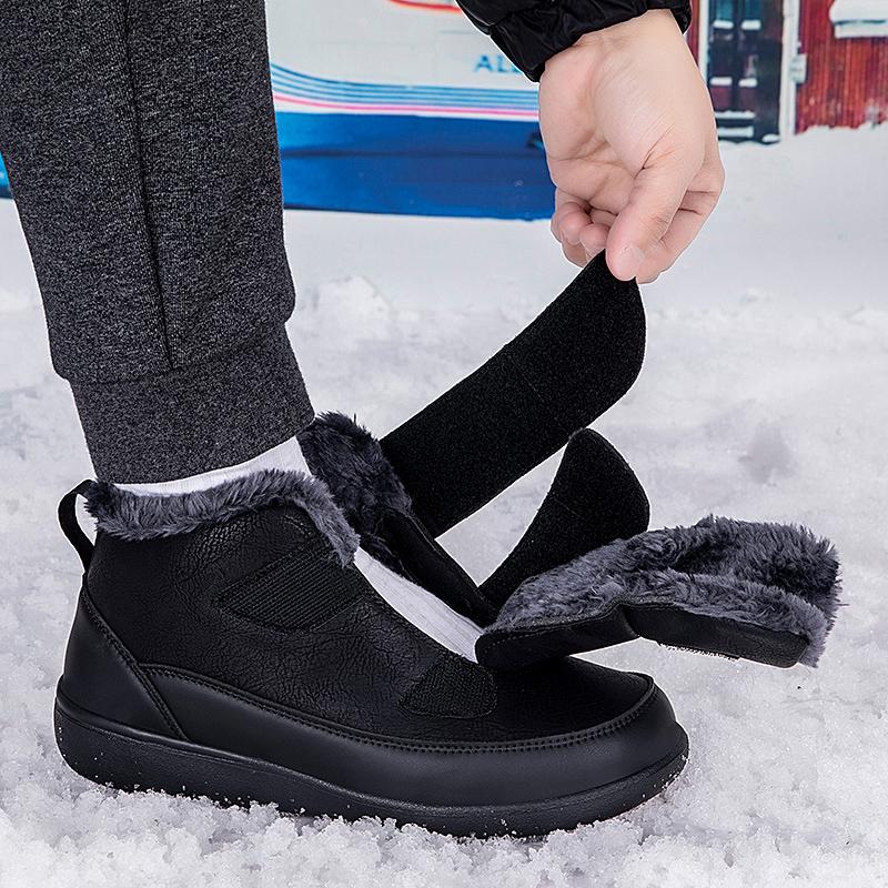 Women Snow Boots Winter Cotton Shoes Warm Outdoor Walking Shoes PU Leather Waterproof Mother Shoes Anti-slip