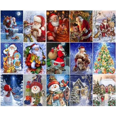 Pictură cu diamant de Crăciun Diy Diamant complet Moș Crăciun Broderie cu diamante rotunde 5D Omul de zăpadă Casa cu punct de cruce Decorare acasă