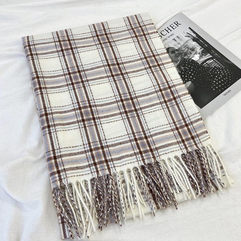 Vintage British Plaid Striped Scarf Autumn Winter Thickened Warm Tassel Wrap Scarf Unisex Imitation Cashmere Coldproof Scarf