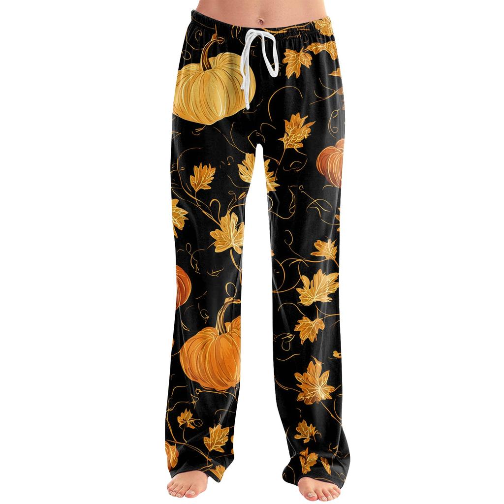 Women's Halloween Print Drawstring Pants, Casual Long Pants for Sleepwear or Daily