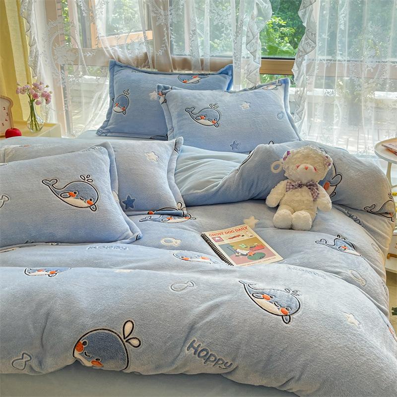 Winter Thickened Milk Fleece Bed Four-piece Set Flannel Warm Bed Sheet Quilt Cover Set