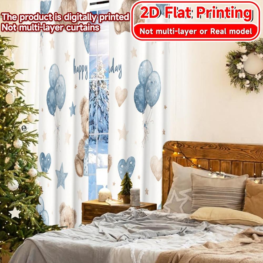 2D Flat Printing  2pcs Birthday Bear Fest Popular Window Curtain Versatile 100% Polyester Curtains Decorations For Home Ldeal for