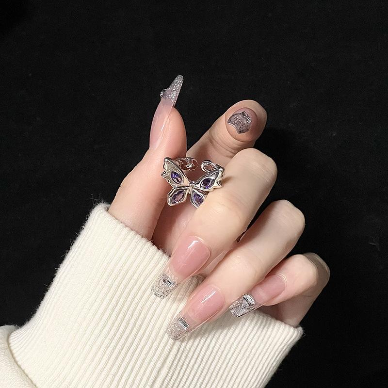 

Crown Butterfly Niche Design Sense Diamond Zir*****Pening Simple Personality Cool Fashion Ring Women Adjustable opening