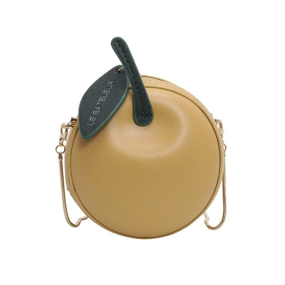 

Coin Purse Fruit Shape Chain Bag Large Capacity Solid Color Leather Round Pouch Lightweight Polyester Creative Crossbody Bag жёлтый