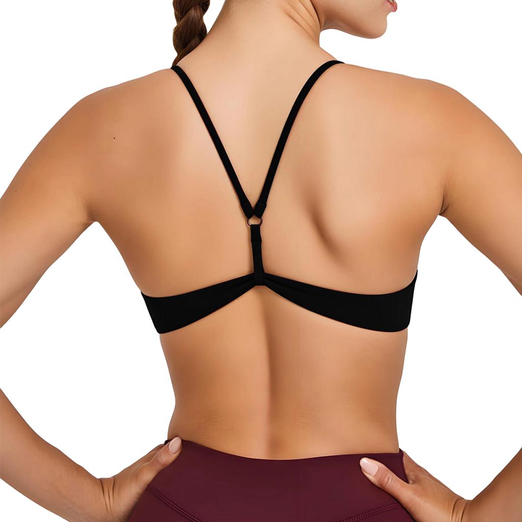 Women Sports Bra with Adjustable Thin Straps Ring Back Design Removable Padding Yoga Workout Bra Top for Fitness Training