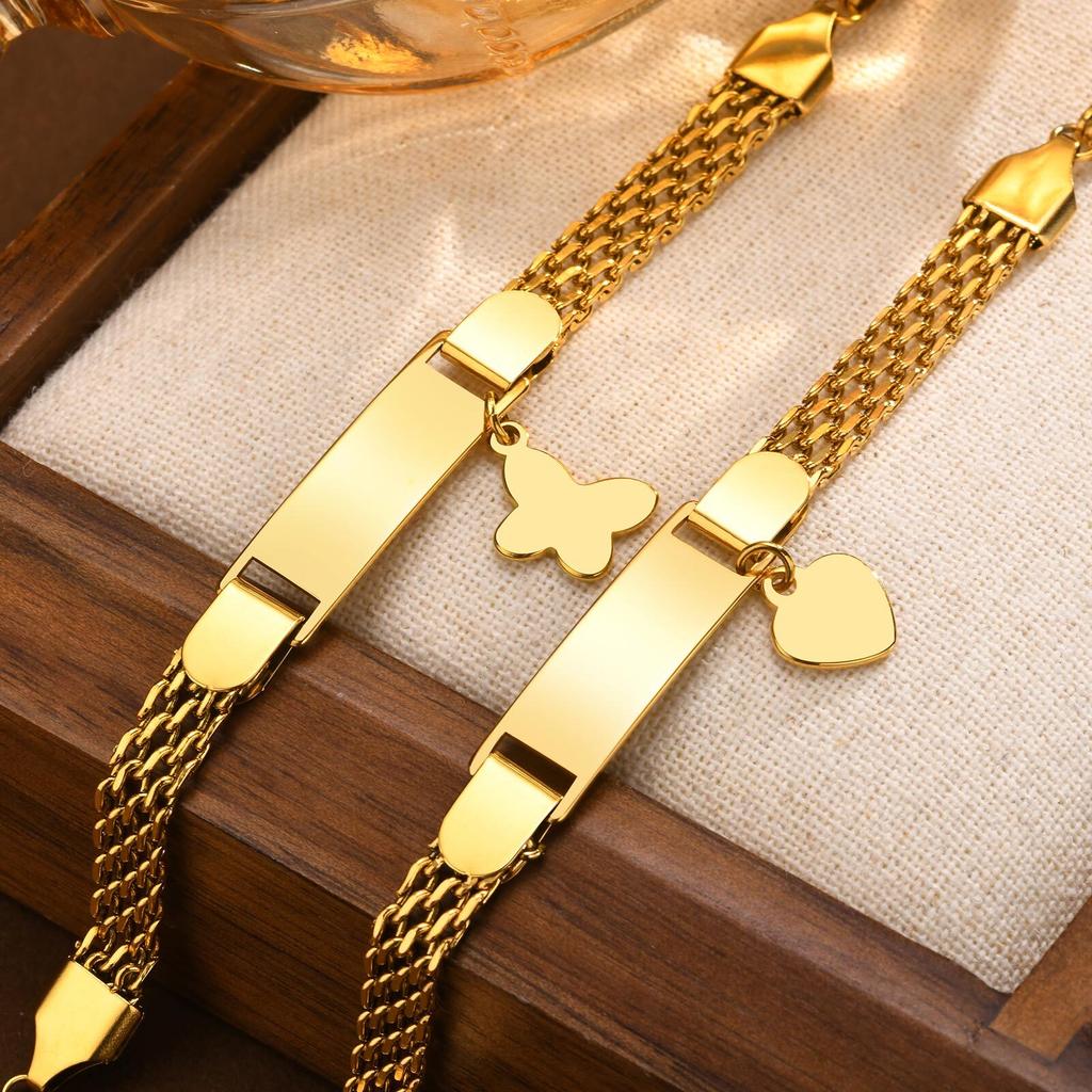 Vnox Engraved Bracelets For Children Baby,Stainless Steel Curved Nameplate Free Customized,Fashion Jewelry Butterfly Accessory