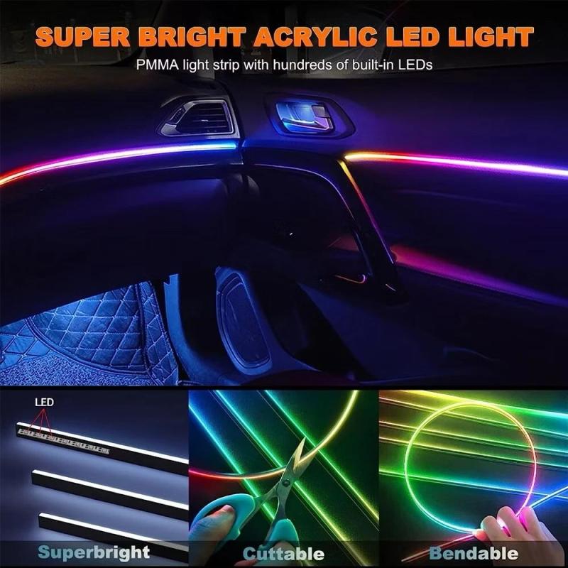 Universal Car Ambient Lights LED Interior RGB Symphony Atmosphere Lamp USB APP & Remote Control Acrylic Strip Light