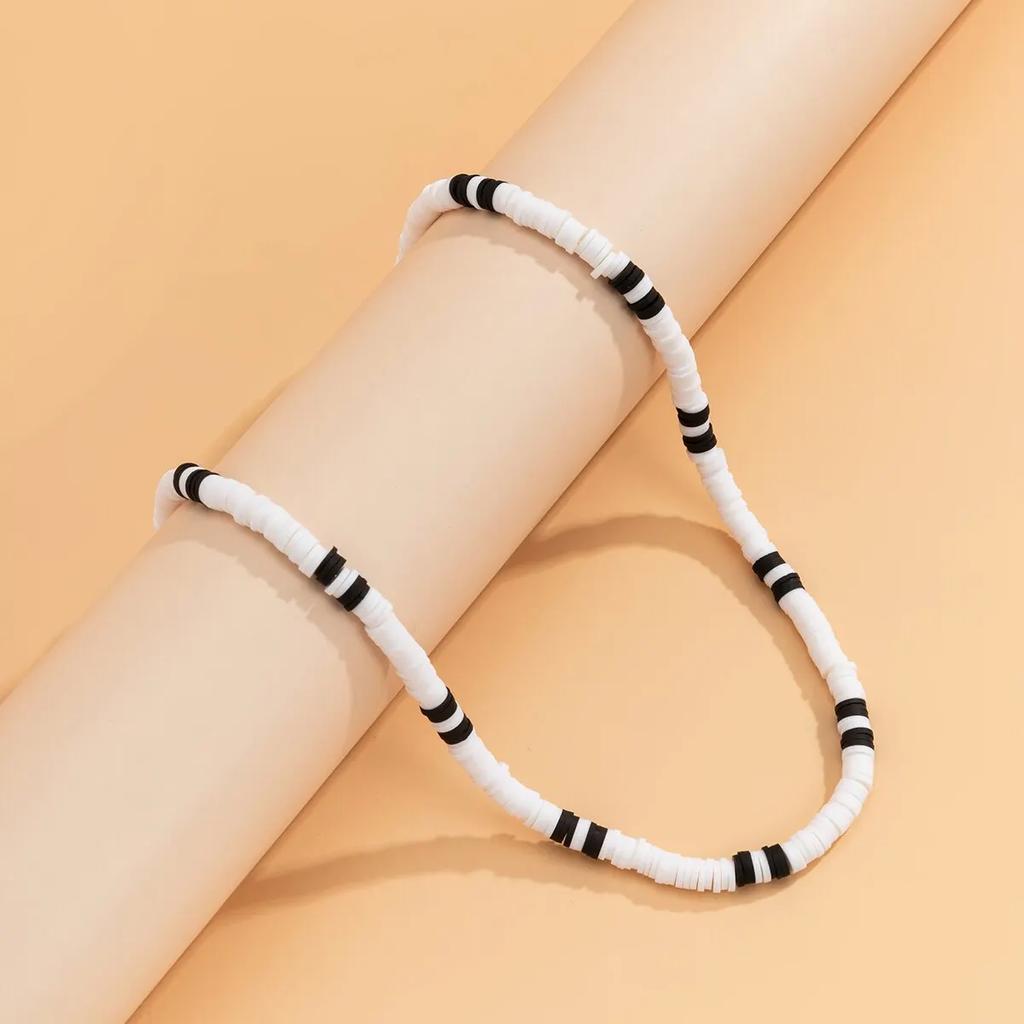 Boho Jednoduchý polymerový černobílý choker náhrdelník pro ženy Muži Letní Vintage Krátký řetízek na klíční kost Party Šperky Dárek
