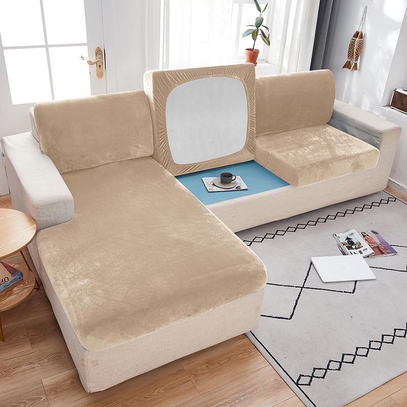 Samtstoff Sofa-Sitzbezug für Wohnzimmer, elastischer Sofa-Kissenbezug, weicher Couch-Schonbezug, Möbelschutz für Zuhause