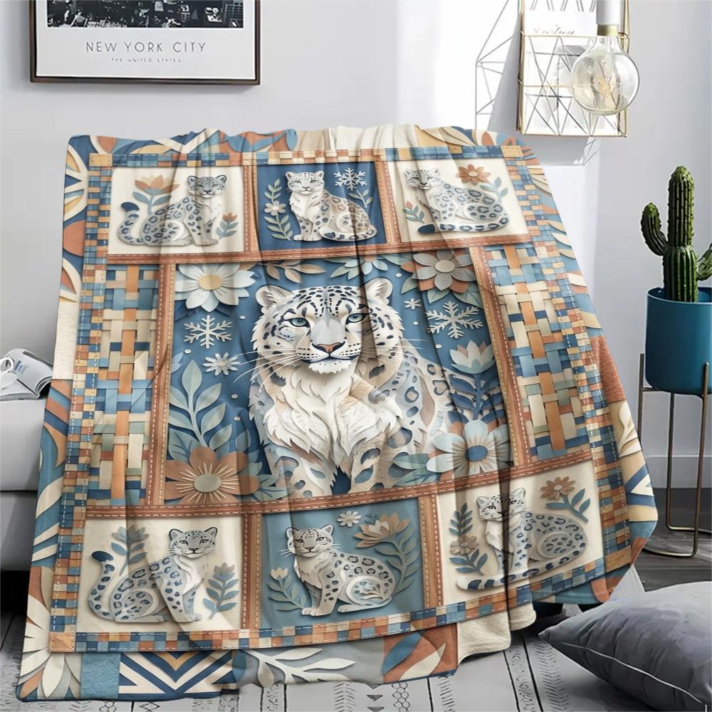 Snow Leopard Animal Print Flannel Blanket, High quality Comfortable for All Seasons, Home Decor, Warmth and Comfort, Perfect for Christmas Gifts125