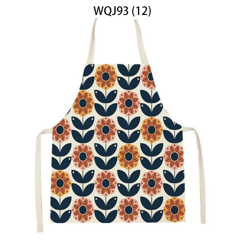 Women Men Plant Flower Leaves Pattern Cleaning Kitchen Aprons Home Cooking Baking Accessories Linen Waist Bibs Home Decor