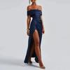 Elegant Solid Color Wrap Waist Fit-and-Flare Midi Maxi Dress With Side Slit High-Waisted Short Sleeve A-Line 2026