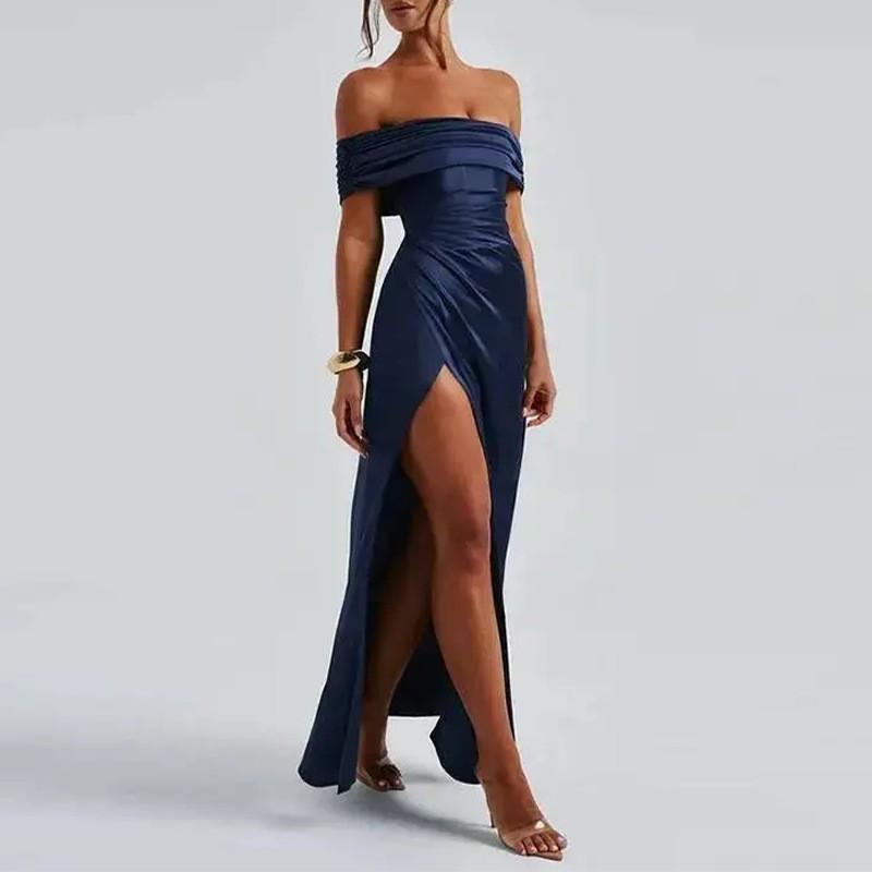 Elegant Solid Color Wrap Waist Fit-and-Flare Midi Maxi Dress With Side Slit High-Waisted Short Sleeve A-Line 2026