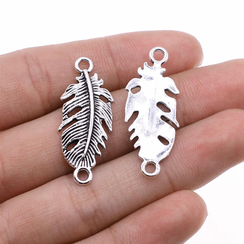 20pcs Feather Charms Feather Pendants Jewelry Making Feather Charms For Bracelet Making Antique Silver Color