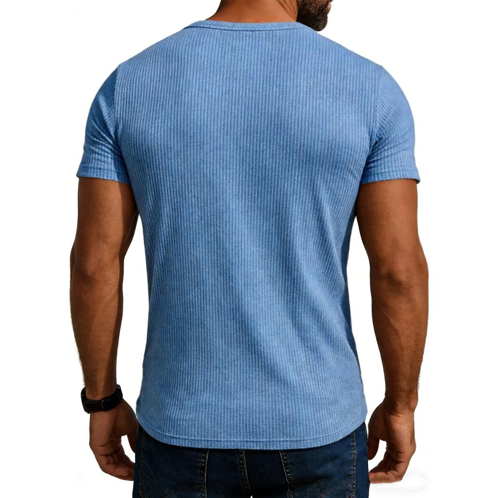 Men's Casual Round Neck Ribbed Casual Comfortable Color Short,sleeved T,shirt
