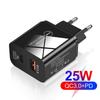 25W PD Fast Charger 5A Type-C Adapter with UK/EU/US Plugs for Mobile Phones