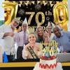 70th Birthday Decorations Men Women with 70th Birthday Banner, Black and Gold Table Cloth,Number Balloons, Large Sash, Cake Topper and Candles