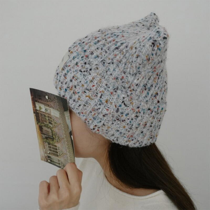 Women s Patch Wool Knit Folding Bokashi Hat C8659_Green