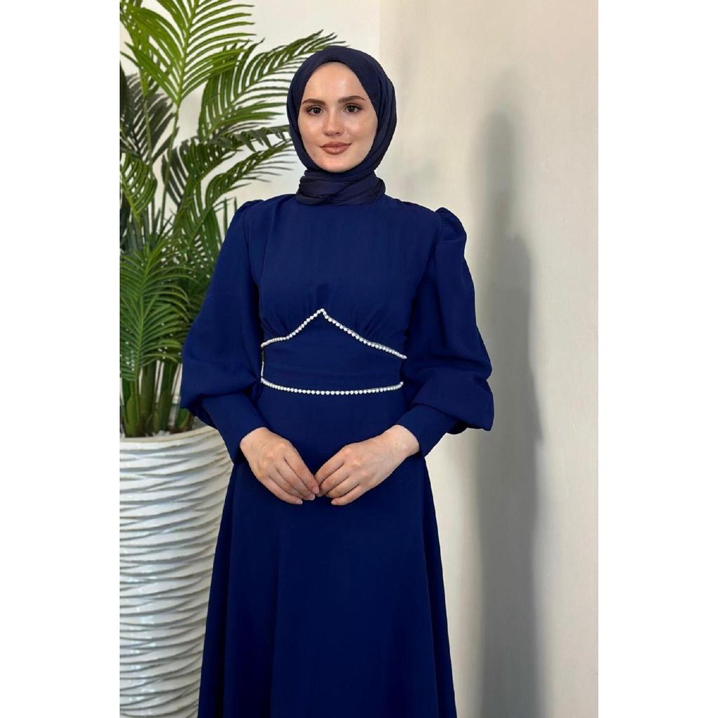 Lucas Pearl Detail Crepe Dress Black