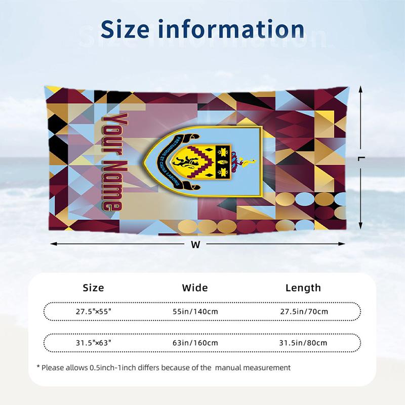 Beach Towel Burnley Football Print Custom Name Text Soft Towel for Swimming Pool