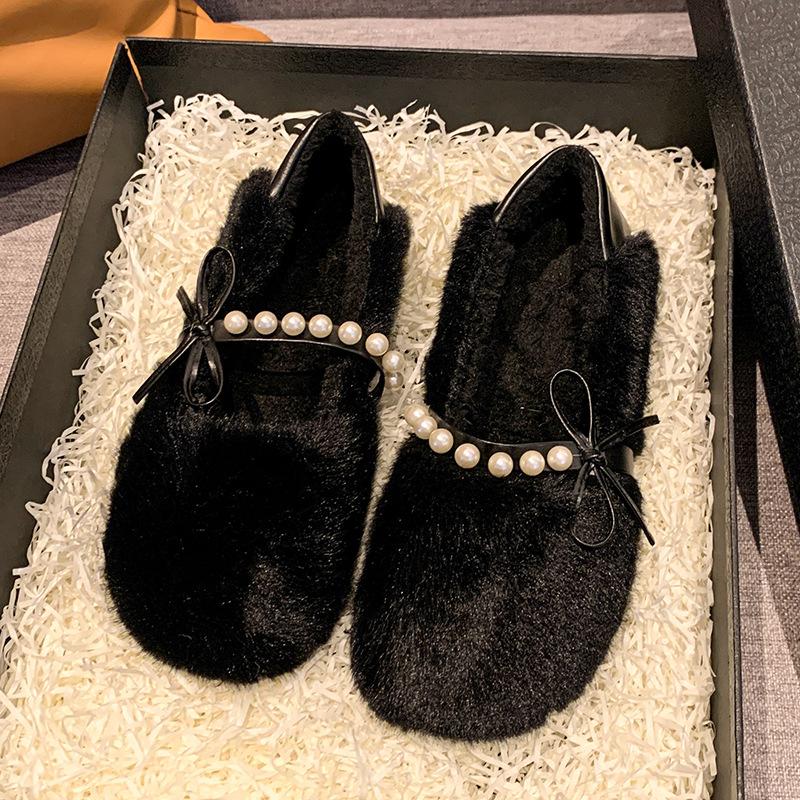 Mao Mao shoes women wear 2025 new autumn and winter cotton shoes plush Internet celebrities pedal small fragrant plush bean shoes