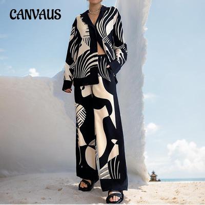 Women's Temperament Elegant Trend Printed Long Sleeve Top Long Pants Casual Fashion Pant Suit