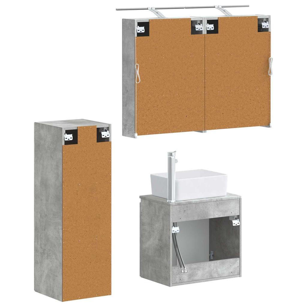 4 Piece Bathroom Furniture Set Concrete Grey Engineered Wood and Glass