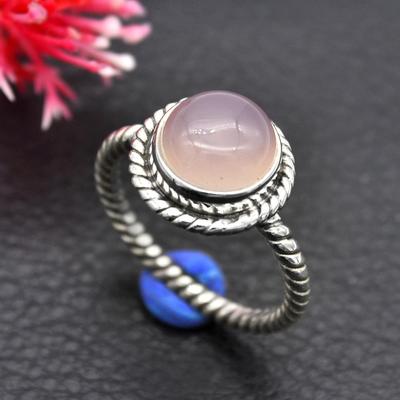 Rose Quartz Gemstone Beautiful Ring For Women 925 Sterling Silver Jewelry Handmade Ring